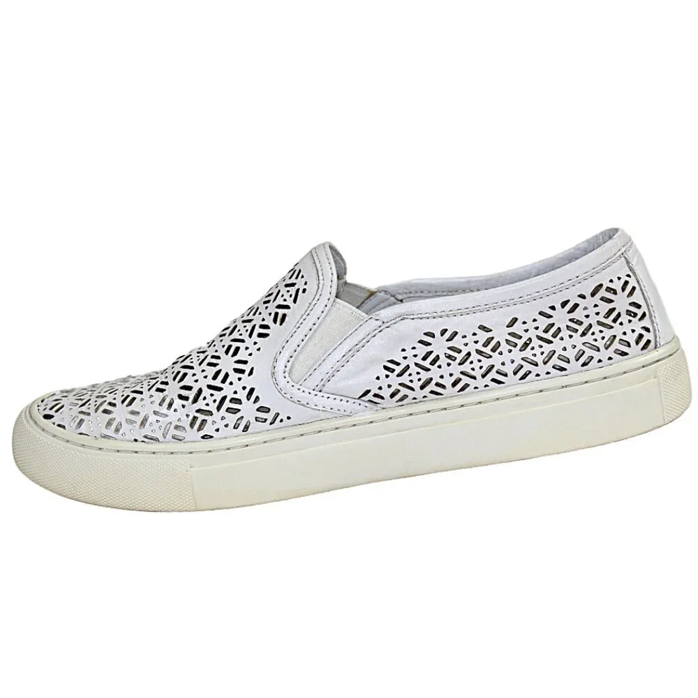 Tory Burch Lennon White Leather Laser Perforated Slip-On, Size 6.5